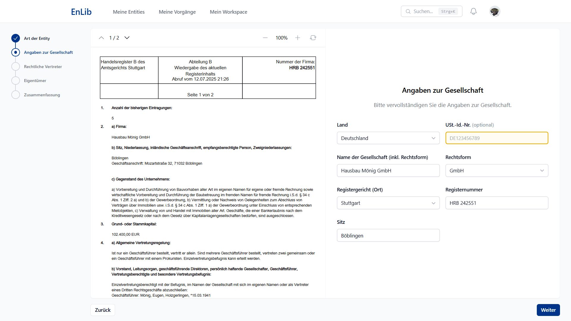 Automatischer Stammdatenabruf aus dem Handelsregister