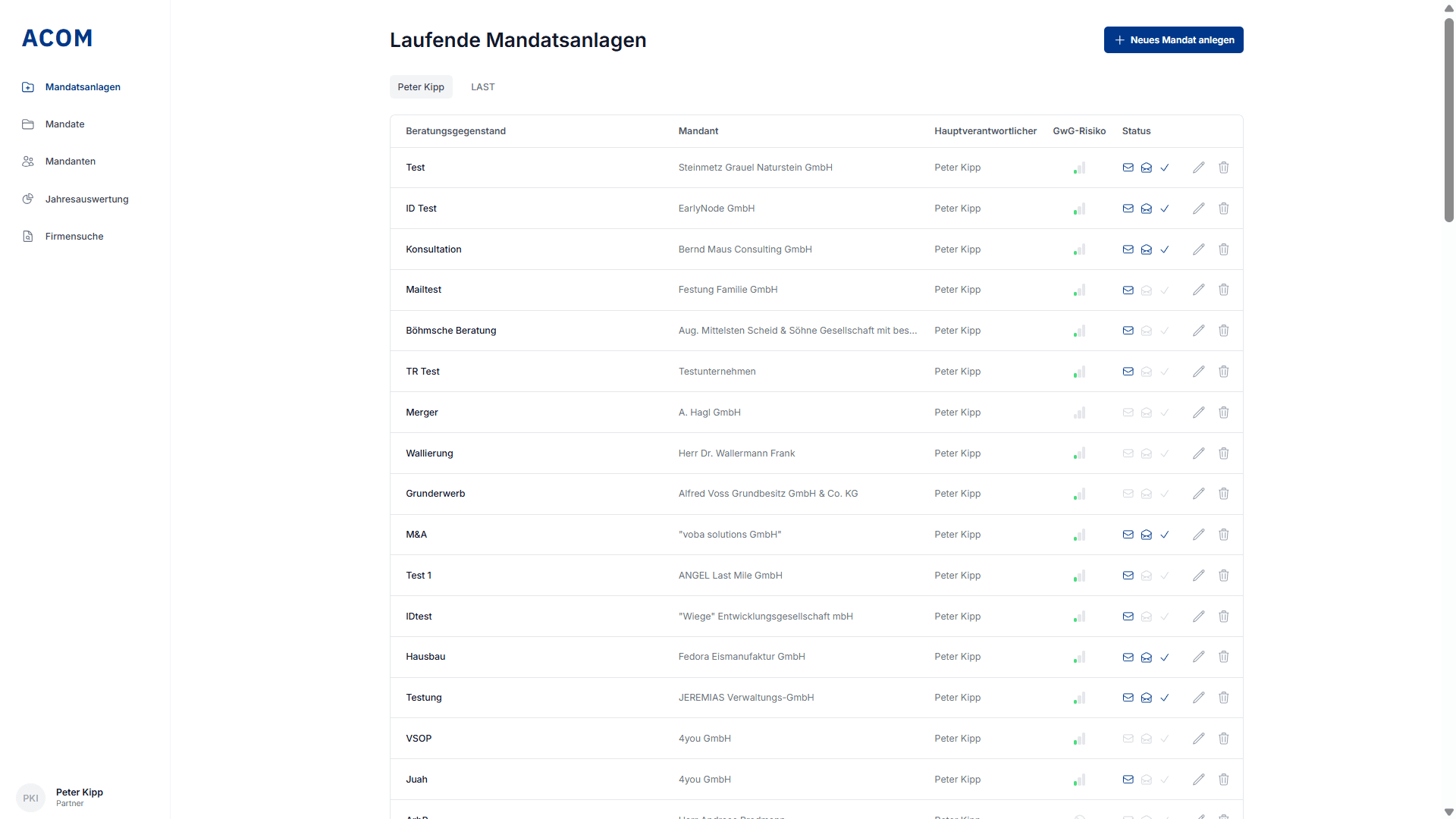 Übersichtliches Dashboard mit Ihren Mandanten und GwG-Mandaten
