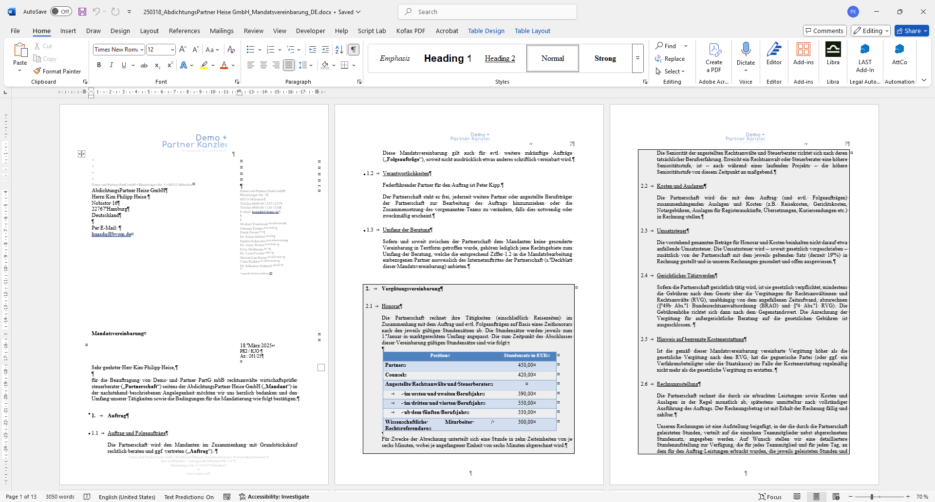 Nutzung der Mandantendaten für die automatisierte Erstellung von Mandatsdokumenten