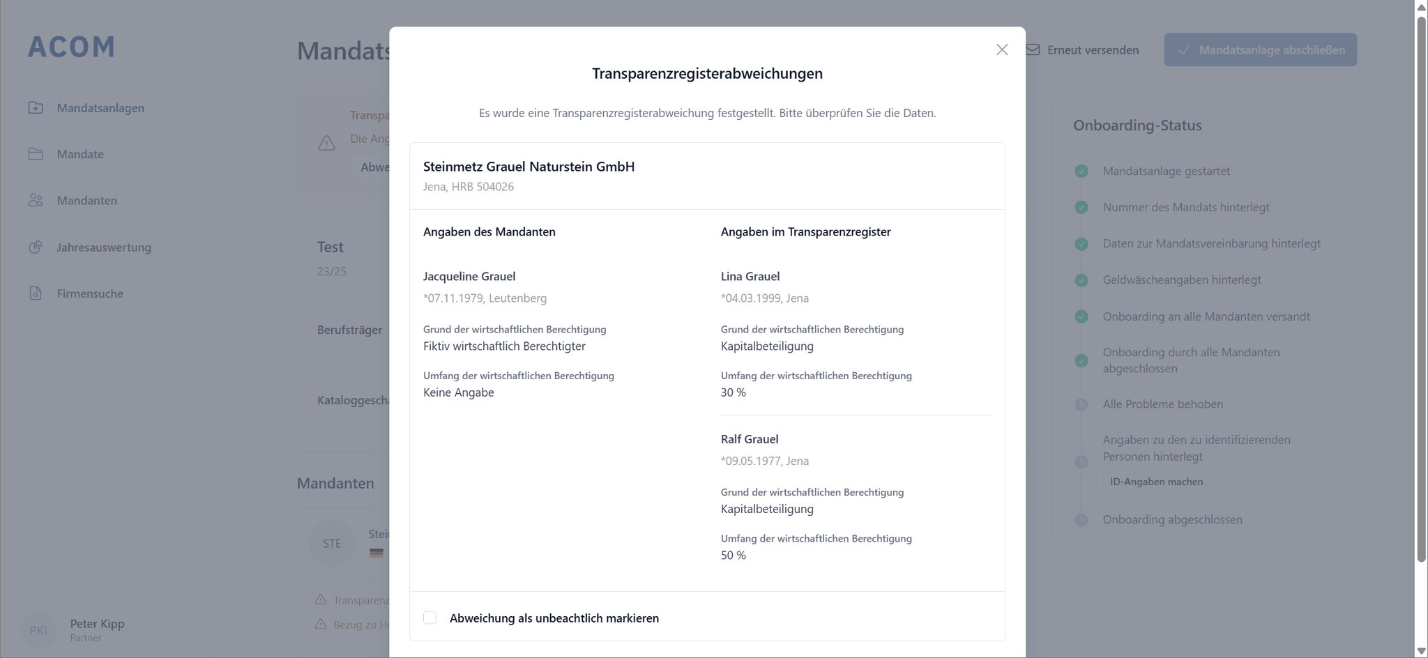 Transparenzregisterabgleich