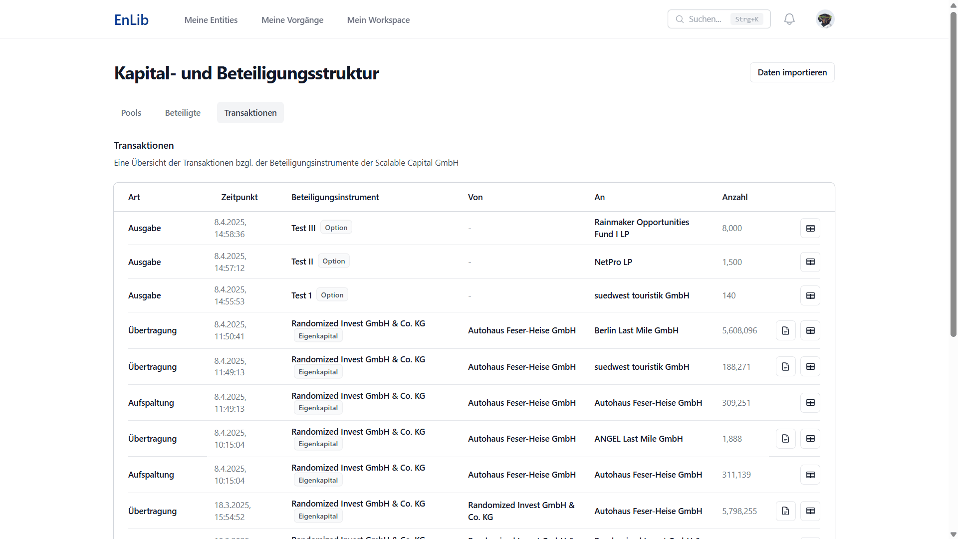 Übersicht der Transaktionen