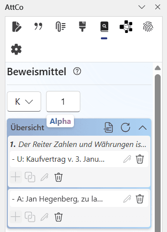 Die neue Beweismittelübersicht